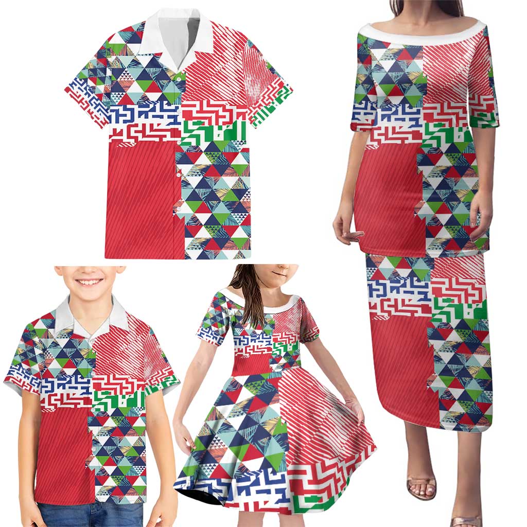 Hawaiian Floral Kakau Tropical Leaves-Sporty Style Family Matching Puletasi and Hawaiian Shirt LT03 - Polynesian Pride
