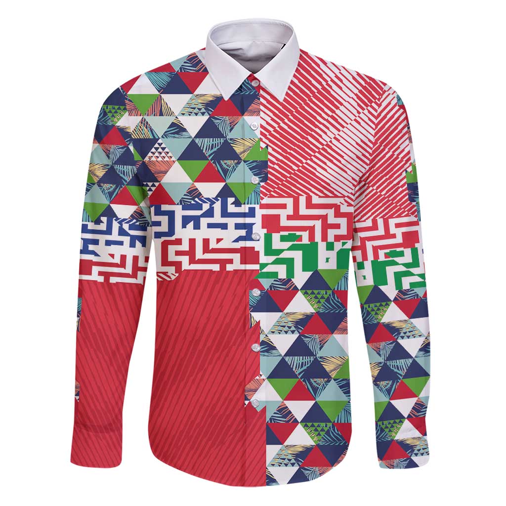 Hawaiian Floral Kakau Tropical Leaves-Sporty Style Family Matching Puletasi and Hawaiian Shirt LT03 Dad's Shirt - Long Sleeve Art - Polynesian Pride