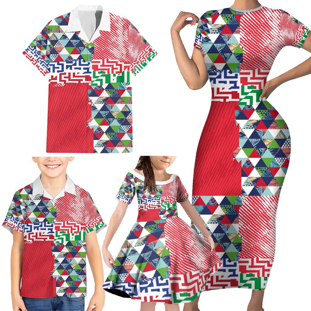 Hawaiian Floral Kakau Tropical Leaves-Sporty Style Family Matching Short Sleeve Bodycon Dress and Hawaiian Shirt LT03 - Polynesian Pride