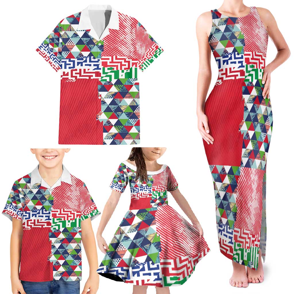 Hawaiian Floral Kakau Tropical Leaves-Sporty Style Family Matching Tank Maxi Dress and Hawaiian Shirt LT03 - Polynesian Pride