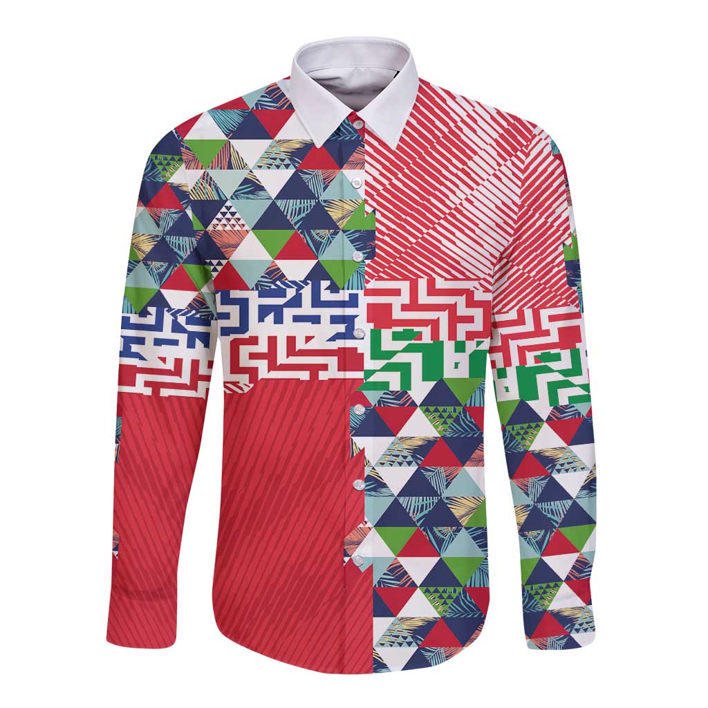Hawaiian Floral Kakau Tropical Leaves-Sporty Style Long Sleeve Button Shirt LT03 Unisex Art - Polynesian Pride