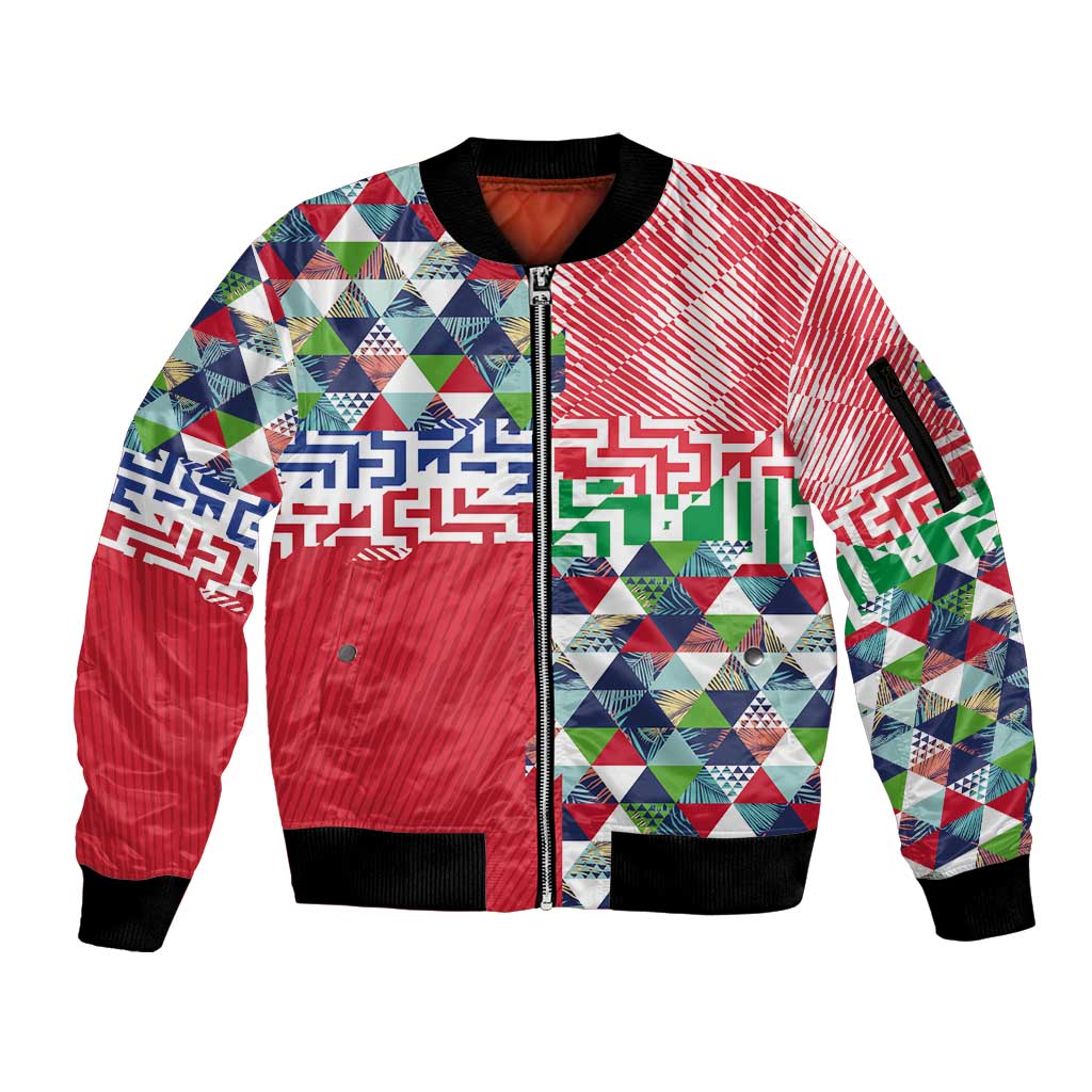 Hawaiian Floral Kakau Tropical Leaves-Sporty Style Sleeve Zip Bomber Jacket LT03 Unisex Art - Polynesian Pride