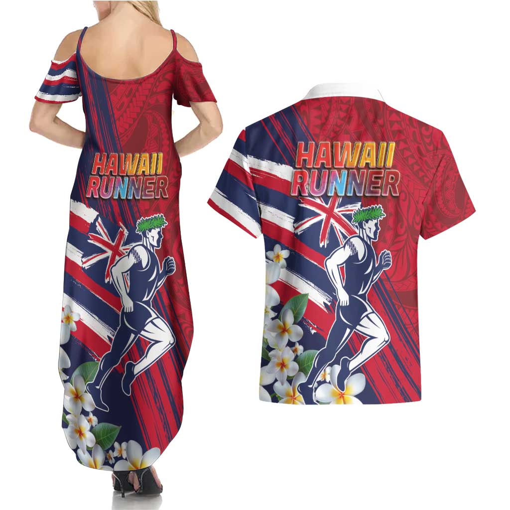 Hawaii Runner-Kakau Art with Lei and Plumeria Couples Matching Summer Maxi Dress and Hawaiian Shirt