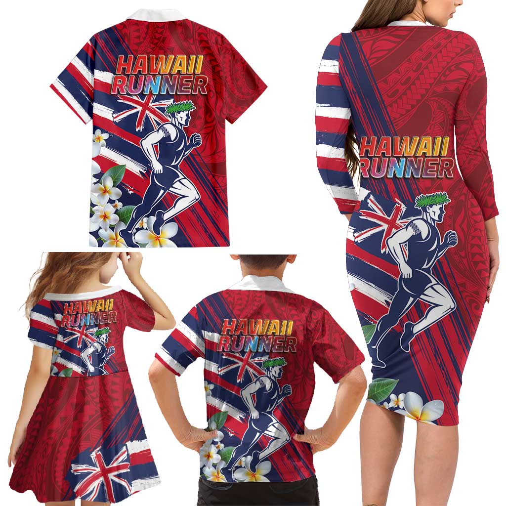 Hawaii Runner-Kakau Art with Lei and Plumeria Family Matching Long Sleeve Bodycon Dress and Hawaiian Shirt LT03 - Polynesian Pride