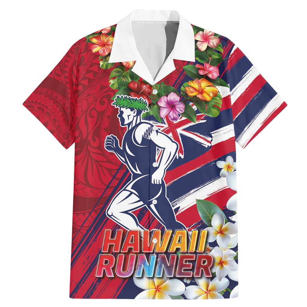 Hawaii Runner-Kakau Art with Lei and Plumeria Family Matching Mermaid Dress and Hawaiian Shirt LT03 Dad's Shirt - Short Sleeve Red-Blue - Polynesian Pride
