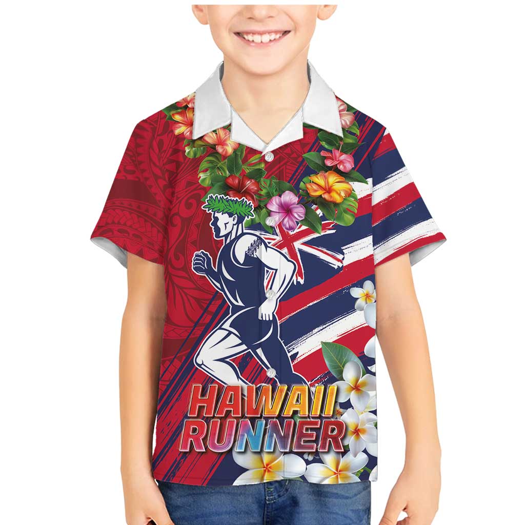 Hawaii Runner-Kakau Art with Lei and Plumeria Family Matching Mermaid Dress and Hawaiian Shirt LT03 Son's Shirt Red-Blue - Polynesian Pride