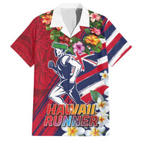 Hawaii Runner-Kakau Art with Lei and Plumeria Family Matching Off Shoulder Short Dress and Hawaiian Shirt LT03 Dad's Shirt - Short Sleeve Red-Blue - Polynesian Pride