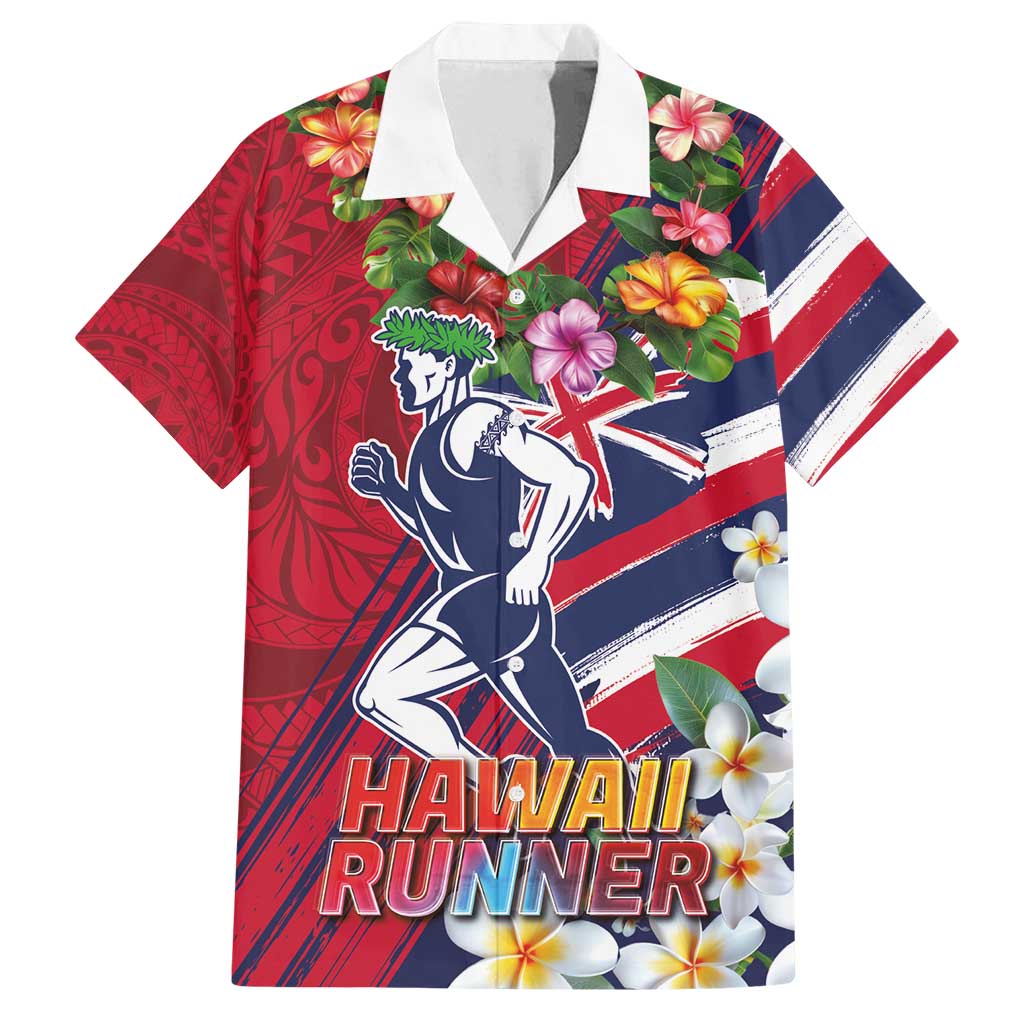 Hawaii Runner-Kakau Art with Lei and Plumeria Family Matching Summer Maxi Dress and Hawaiian Shirt LT03 Dad's Shirt - Short Sleeve Red-Blue - Polynesian Pride