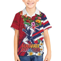 Hawaii Runner-Kakau Art with Lei and Plumeria Family Matching Summer Maxi Dress and Hawaiian Shirt LT03 Son's Shirt Red-Blue - Polynesian Pride