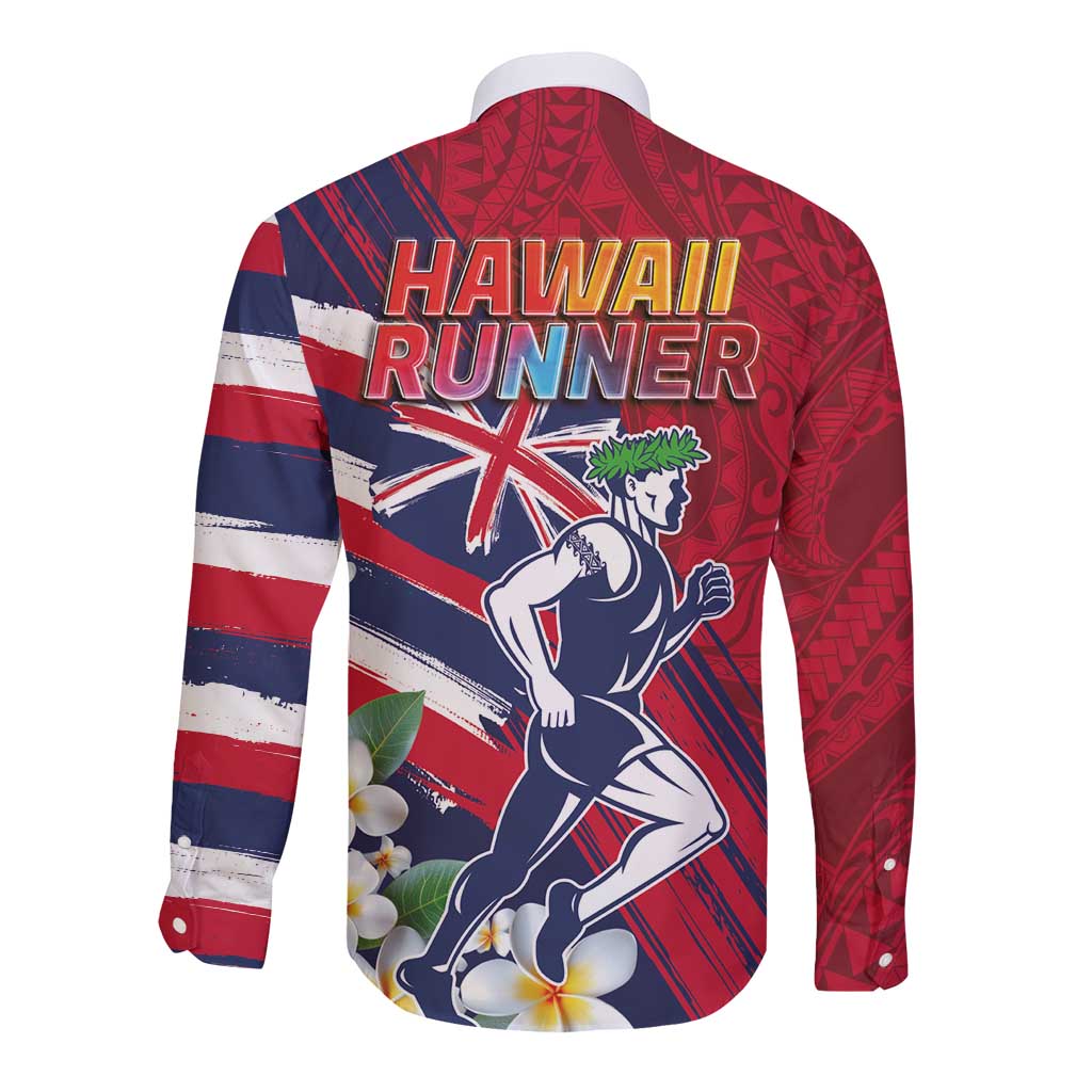 Hawaii Runner-Kakau Art with Lei and Plumeria Long Sleeve Button Shirt LT03 - Polynesian Pride