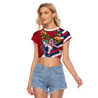 Hawaii Runner-Kakau Art with Lei and Plumeria Raglan Cropped T Shirt