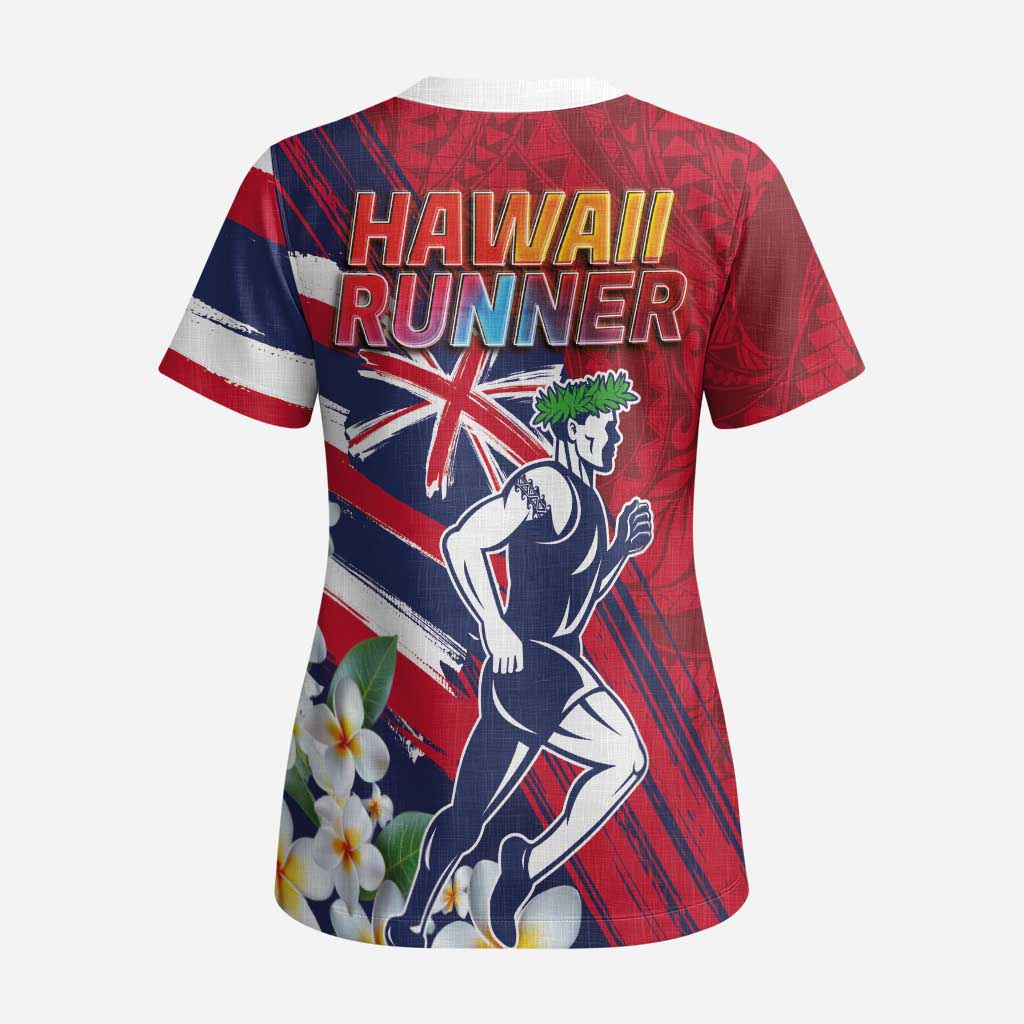 Hawaii Runner-Kakau Art with Lei and Plumeria Scrub Top - Polynesian Pride