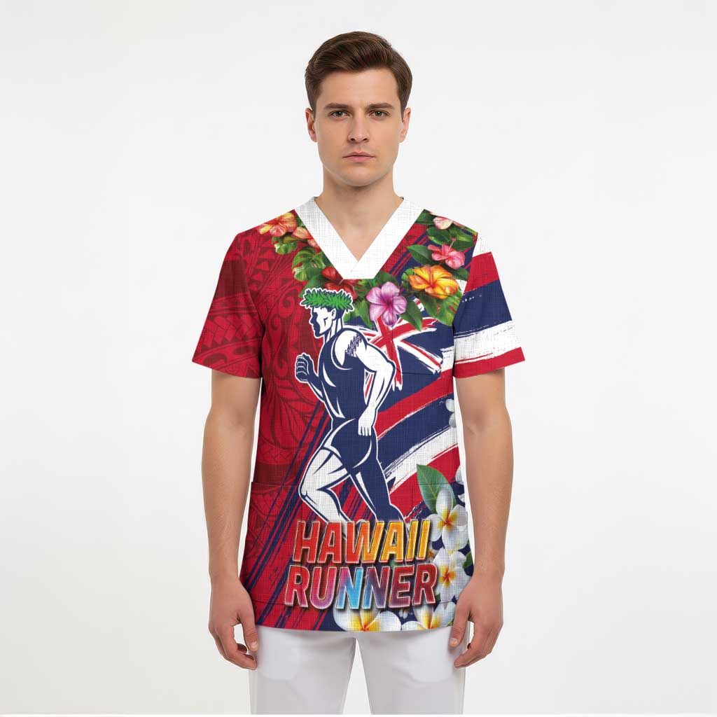 Hawaii Runner-Kakau Art with Lei and Plumeria Scrub Top - Polynesian Pride