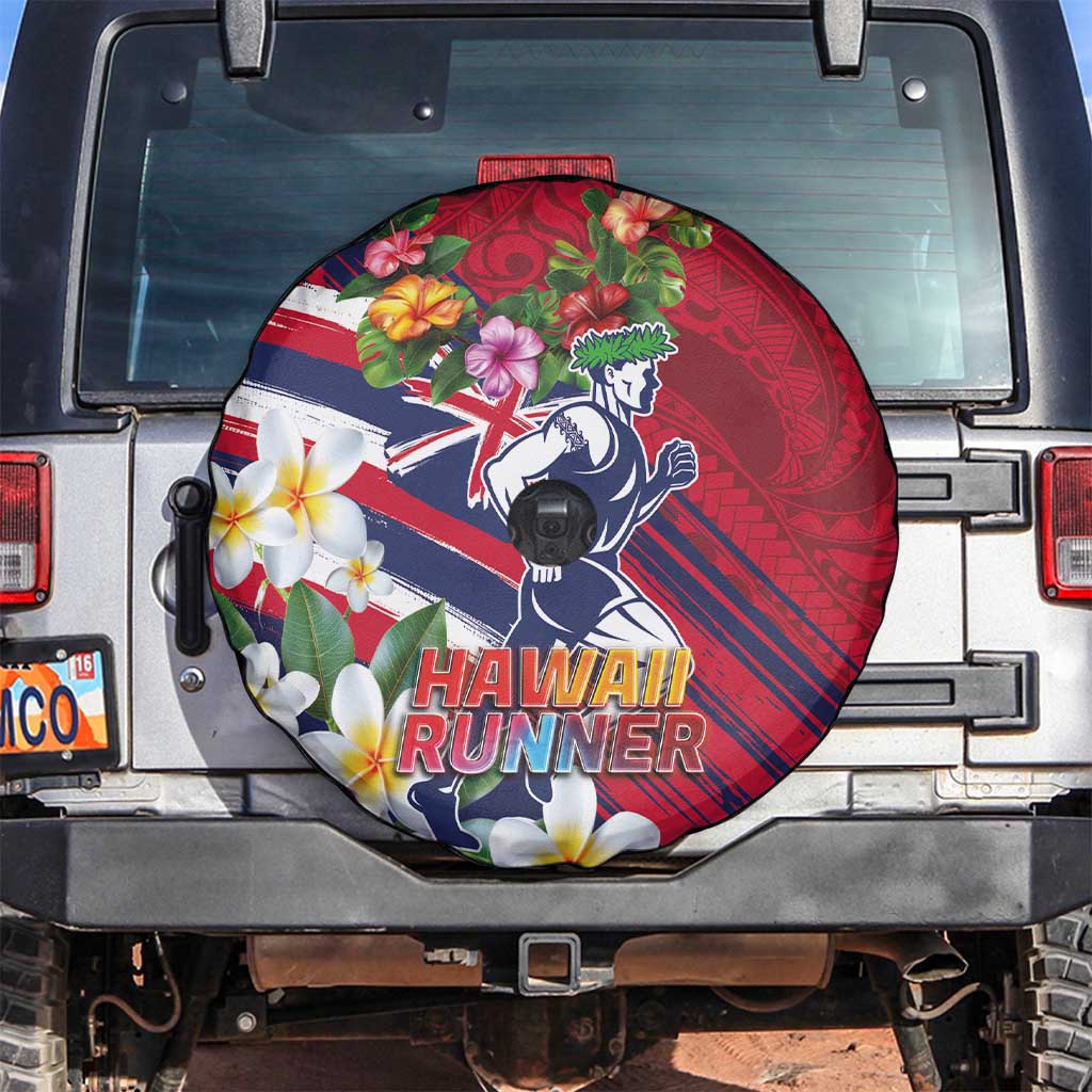 Hawaii Runner-Kakau Art with Lei and Plumeria Spare Tire Cover LT03 Red-Blue - Polynesian Pride