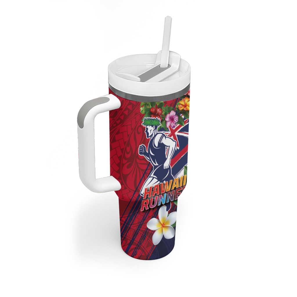 Hawaii Runner-Kakau Art with Lei and Plumeria Tumbler With Handle