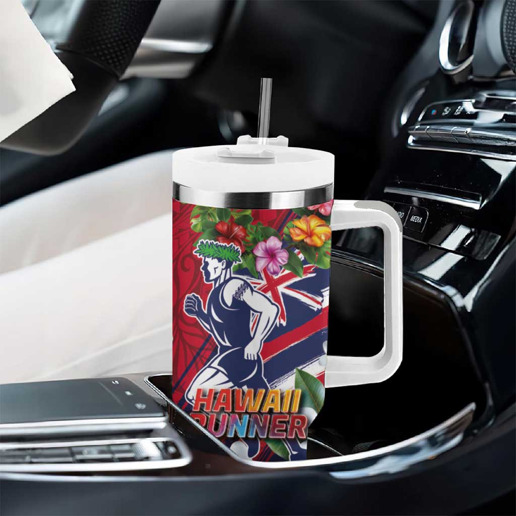 Hawaii Runner-Kakau Art with Lei and Plumeria Tumbler With Handle