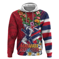 Hawaii Runner-Kakau Art with Lei and Plumeria Zip Hoodie LT03 Pullover Hoodie Red-Blue - Polynesian Pride