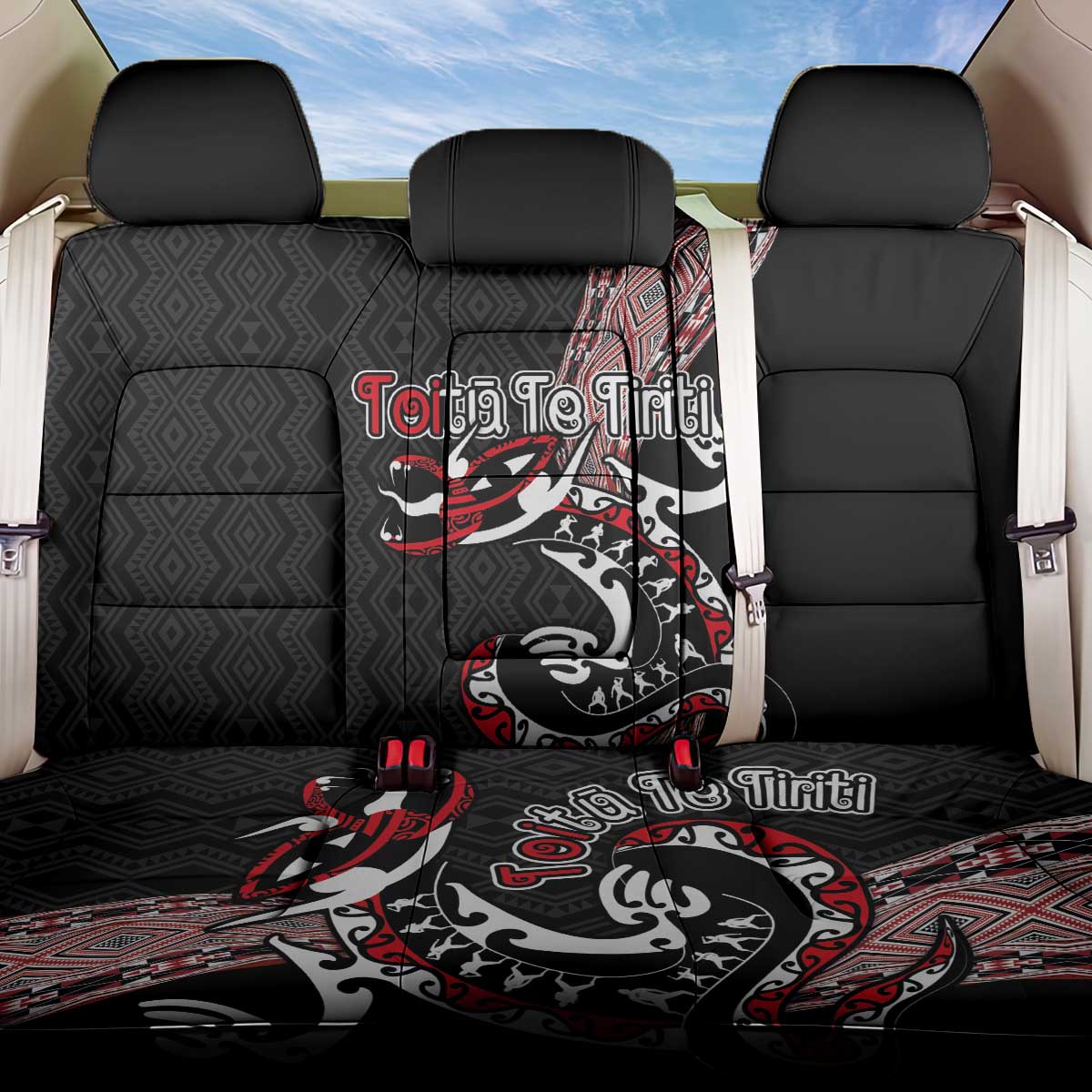 Aotearoa Toitu Te Tiriti Taniko Back Car Seat Cover Maori Taniwha Haka - Honour the Treaty LT03 One Size Black - Polynesian Pride