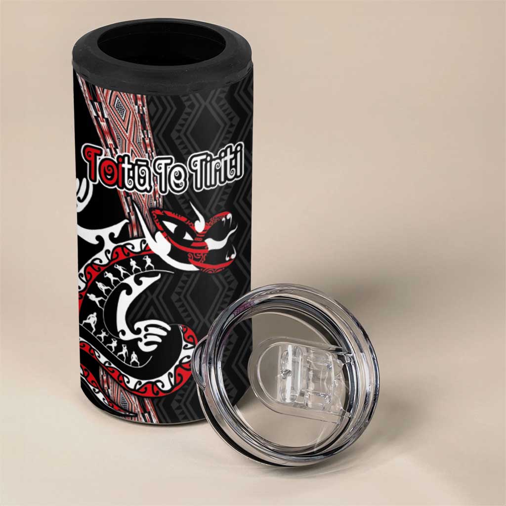 Aotearoa Toitu Te Tiriti Taniko 4 in 1 Can Cooler Tumbler Maori Taniwha Haka - Honour the Treaty LT03 - Polynesian Pride