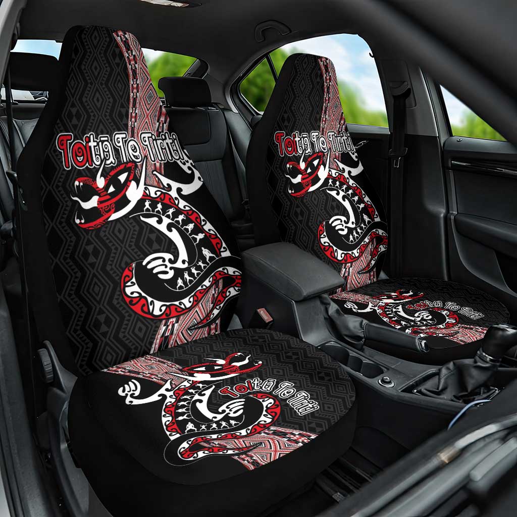 Aotearoa Toitu Te Tiriti Taniko Car Seat Cover Maori Taniwha Haka - Honour the Treaty LT03 One Size Black - Polynesian Pride