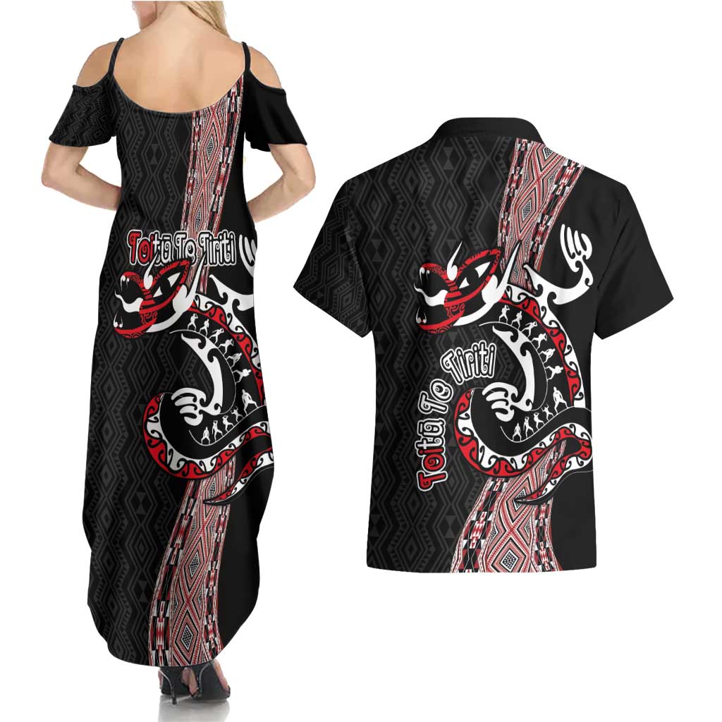 Aotearoa Toitu Te Tiriti Taniko Couples Matching Summer Maxi Dress and Hawaiian Shirt Maori Taniwha Haka - Honour the Treaty LT03 - Polynesian Pride