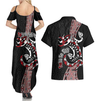 Aotearoa Toitu Te Tiriti Taniko Couples Matching Summer Maxi Dress and Hawaiian Shirt Maori Taniwha Haka - Honour the Treaty LT03 - Polynesian Pride