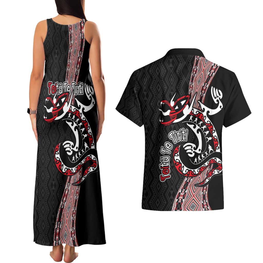 Aotearoa Toitu Te Tiriti Taniko Couples Matching Tank Maxi Dress and Hawaiian Shirt Maori Taniwha Haka - Honour the Treaty LT03 - Polynesian Pride