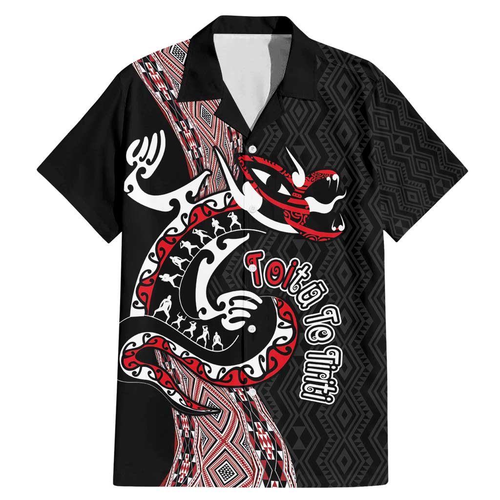 Aotearoa Toitu Te Tiriti Taniko Family Matching Mermaid Dress and Hawaiian Shirt Maori Taniwha Haka - Honour the Treaty LT03 Dad's Shirt - Short Sleeve Black - Polynesian Pride