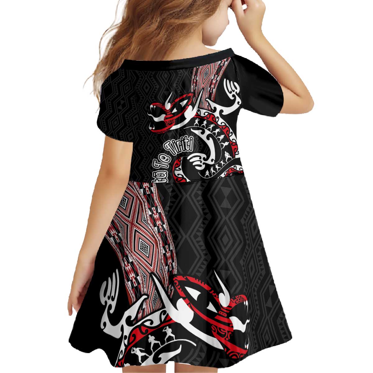 Aotearoa Toitu Te Tiriti Taniko Family Matching Off The Shoulder Long Sleeve Dress and Hawaiian Shirt Maori Taniwha Haka - Honour the Treaty LT03 - Polynesian Pride