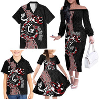 Aotearoa Toitu Te Tiriti Taniko Family Matching Off The Shoulder Long Sleeve Dress and Hawaiian Shirt Maori Taniwha Haka - Honour the Treaty LT03 - Polynesian Pride