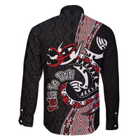 Aotearoa Toitu Te Tiriti Taniko Family Matching Off The Shoulder Long Sleeve Dress and Hawaiian Shirt Maori Taniwha Haka - Honour the Treaty LT03 - Polynesian Pride
