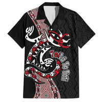Aotearoa Toitu Te Tiriti Taniko Family Matching Off Shoulder Maxi Dress and Hawaiian Shirt Maori Taniwha Haka - Honour the Treaty LT03 Dad's Shirt - Short Sleeve Black - Polynesian Pride