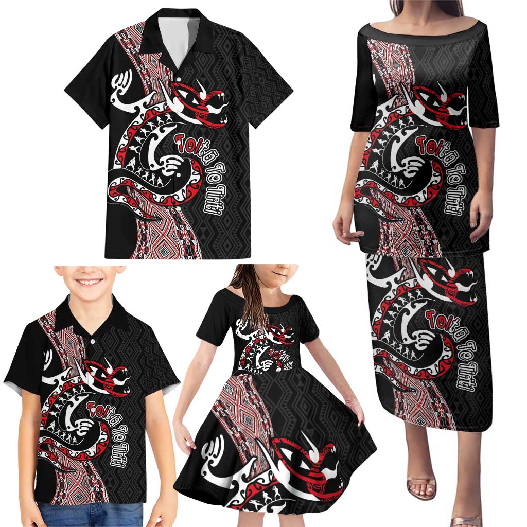Aotearoa Toitu Te Tiriti Taniko Family Matching Puletasi and Hawaiian Shirt Maori Taniwha Haka - Honour the Treaty LT03 - Polynesian Pride