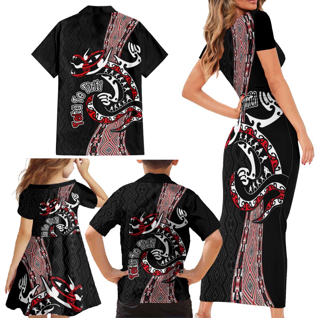 Aotearoa Toitu Te Tiriti Taniko Family Matching Short Sleeve Bodycon Dress and Hawaiian Shirt Maori Taniwha Haka - Honour the Treaty LT03 - Polynesian Pride