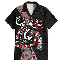 Aotearoa Toitu Te Tiriti Taniko Family Matching Short Sleeve Bodycon Dress and Hawaiian Shirt Maori Taniwha Haka - Honour the Treaty LT03 Dad's Shirt - Short Sleeve Black - Polynesian Pride