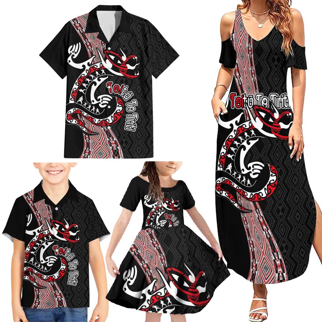 Aotearoa Toitu Te Tiriti Taniko Family Matching Summer Maxi Dress and Hawaiian Shirt Maori Taniwha Haka - Honour the Treaty LT03 - Polynesian Pride