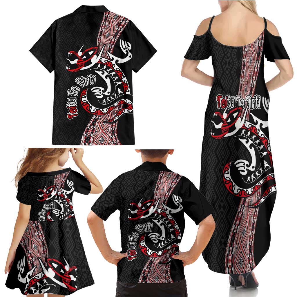Aotearoa Toitu Te Tiriti Taniko Family Matching Summer Maxi Dress and Hawaiian Shirt Maori Taniwha Haka - Honour the Treaty LT03 - Polynesian Pride