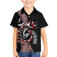Aotearoa Toitu Te Tiriti Taniko Family Matching Summer Maxi Dress and Hawaiian Shirt Maori Taniwha Haka - Honour the Treaty LT03 Son's Shirt Black - Polynesian Pride