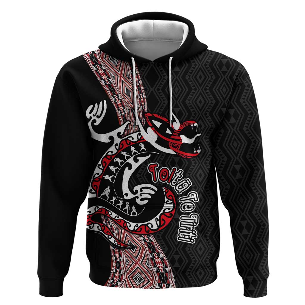 Aotearoa Toitu Te Tiriti Taniko Hoodie Maori Taniwha Haka - Honour the Treaty LT03 Pullover Hoodie Black - Polynesian Pride