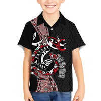 Aotearoa Toitu Te Tiriti Taniko Kid Hawaiian Shirt Maori Taniwha Haka - Honour the Treaty LT03 Kid Black - Polynesian Pride