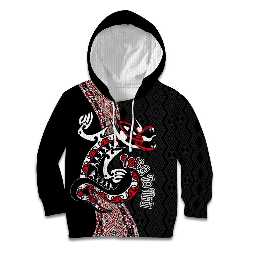 Aotearoa Toitu Te Tiriti Taniko Kid Hoodie Maori Taniwha Haka - Honour the Treaty LT03 Hoodie Black - Polynesian Pride