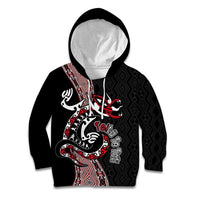 Aotearoa Toitu Te Tiriti Taniko Kid Hoodie Maori Taniwha Haka - Honour the Treaty LT03 Hoodie Black - Polynesian Pride