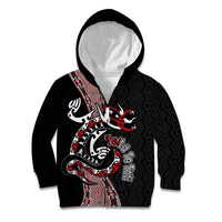 Aotearoa Toitu Te Tiriti Taniko Kid Hoodie Maori Taniwha Haka - Honour the Treaty LT03 Zip Hoodie Black - Polynesian Pride
