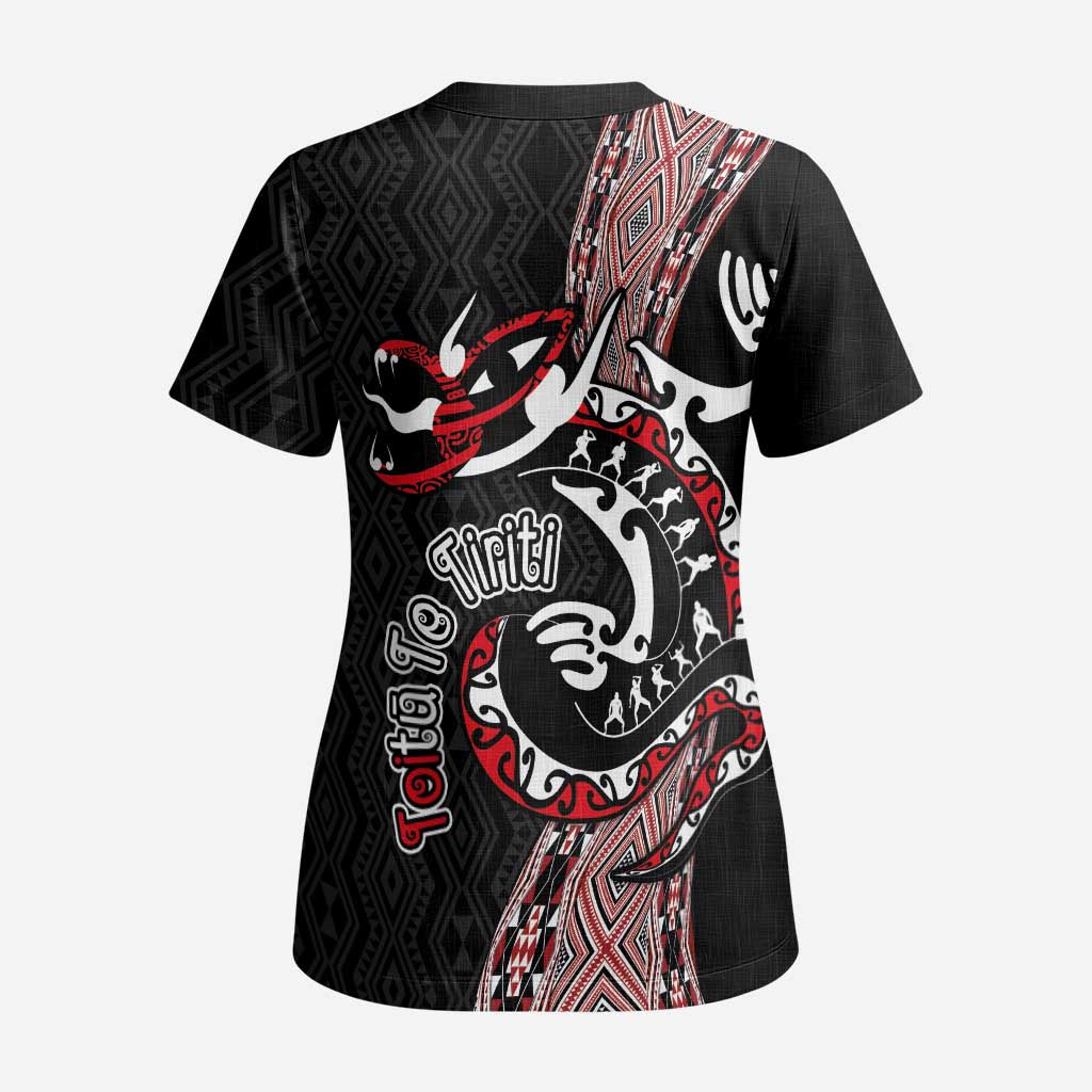 Aotearoa Toitu Te Tiriti Taniko Scrub Top Maori Taniwha Haka - Honour the Treaty - Polynesian Pride