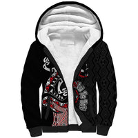 Aotearoa Toitu Te Tiriti Taniko Sherpa Hoodie Maori Taniwha Haka - Honour the Treaty LT03 Unisex Black - Polynesian Pride