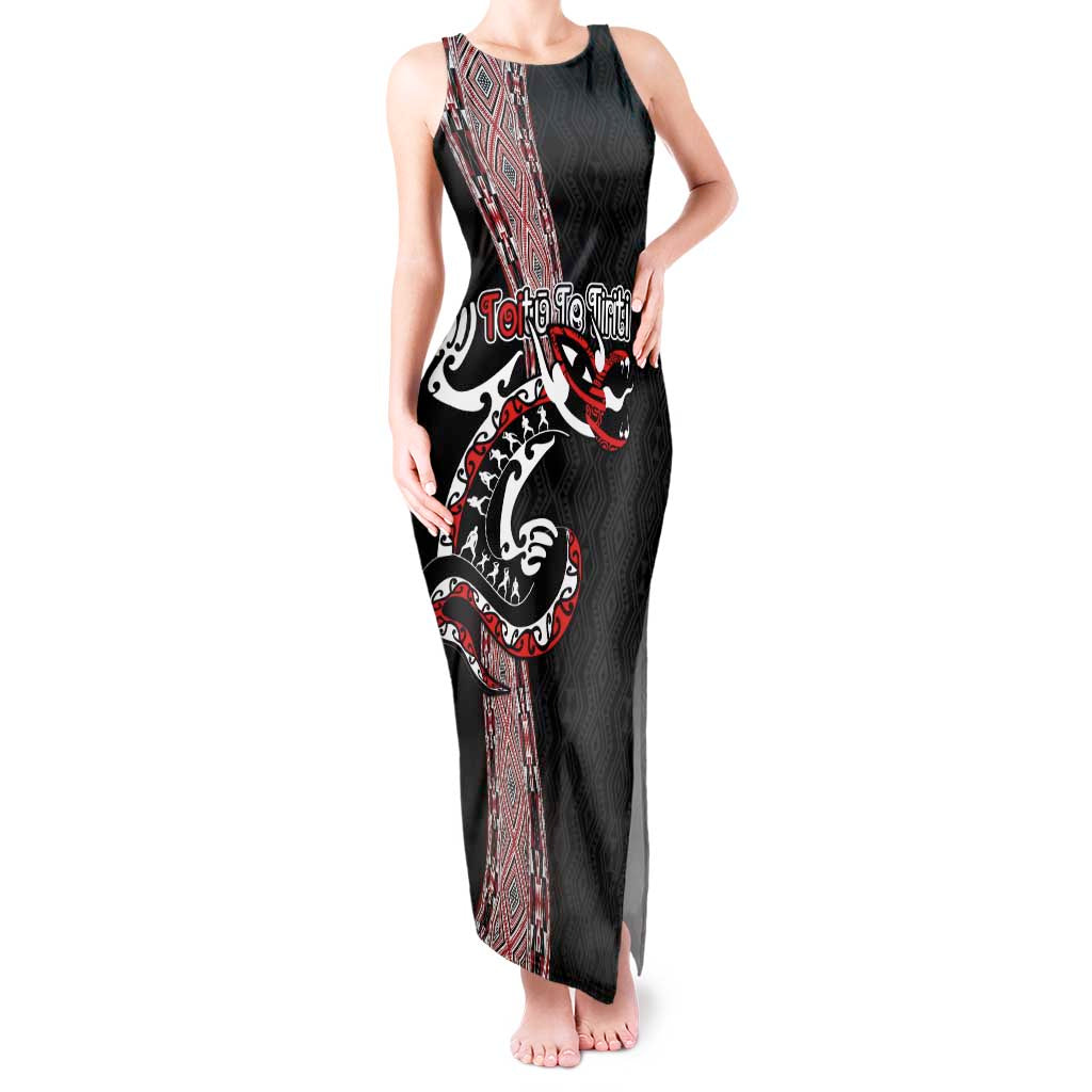 Aotearoa Toitu Te Tiriti Taniko Tank Maxi Dress Maori Taniwha Haka - Honour the Treaty LT03 Women Black - Polynesian Pride