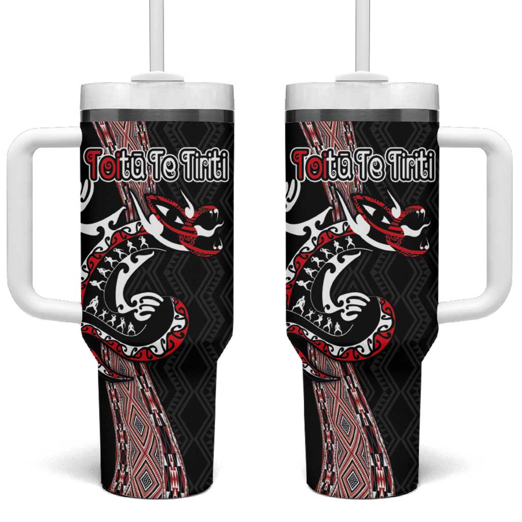 Aotearoa Toitu Te Tiriti Taniko Tumbler With Handle Maori Taniwha Haka - Honour the Treaty