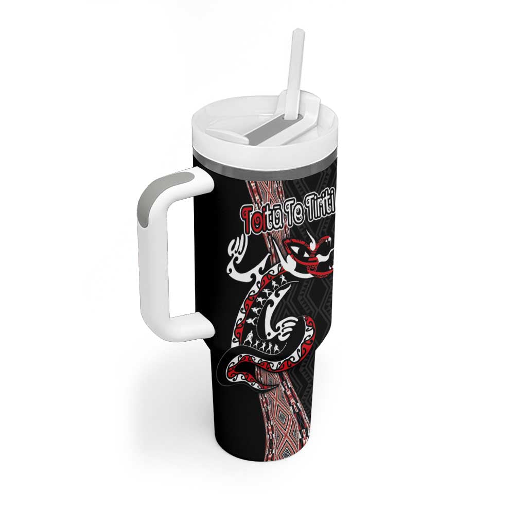 Aotearoa Toitu Te Tiriti Taniko Tumbler With Handle Maori Taniwha Haka - Honour the Treaty LT03 - Polynesian Pride