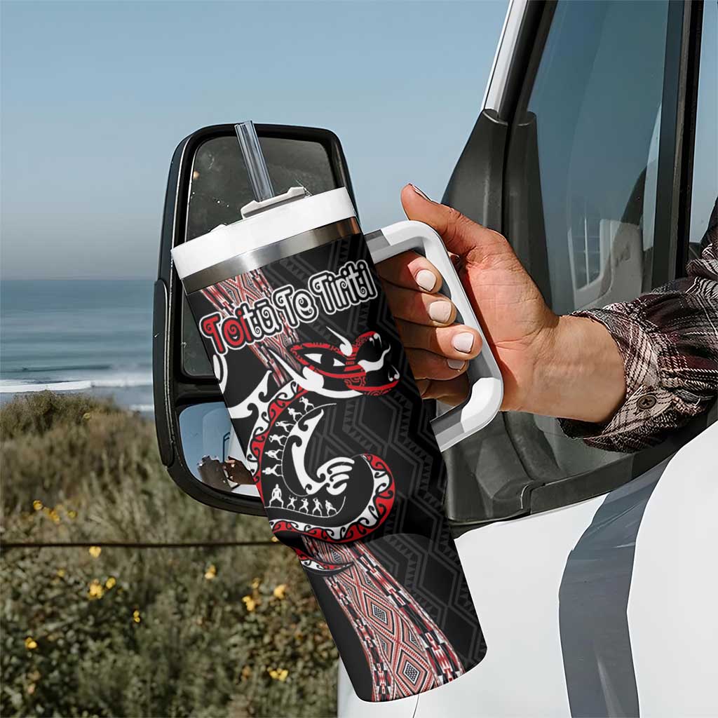 Aotearoa Toitu Te Tiriti Taniko Tumbler With Handle Maori Taniwha Haka - Honour the Treaty LT03 - Polynesian Pride