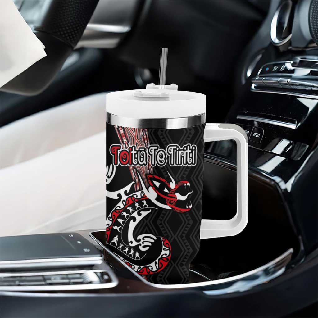 Aotearoa Toitu Te Tiriti Taniko Tumbler With Handle Maori Taniwha Haka - Honour the Treaty LT03 - Polynesian Pride